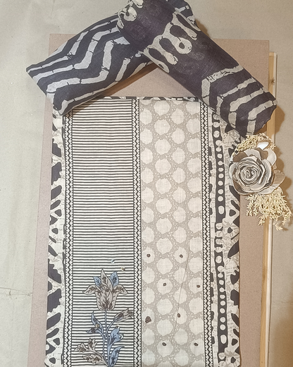 Black And Grey Mal Cotton printed fabric Unstitched Salwar Suit