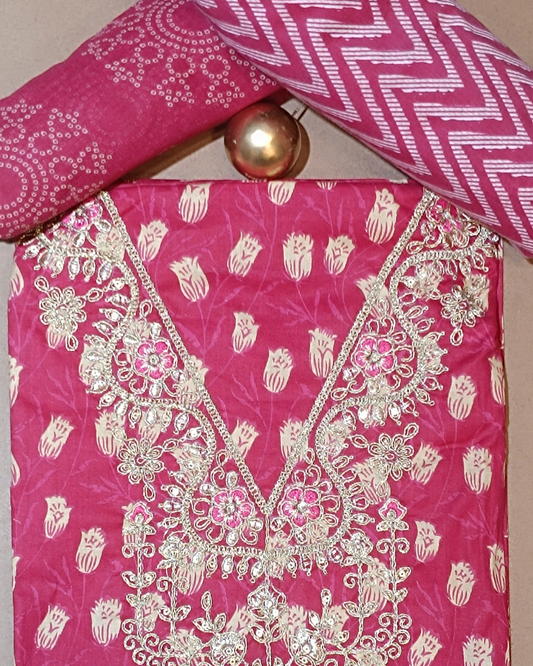 Maroon Mal Cotton printed fabric Unstitched Salwar Suit