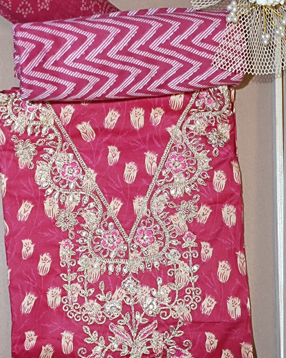 Maroon Mal Cotton printed fabric Unstitched Salwar Suit
