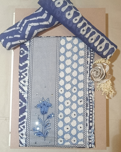 Blue And White Mal Cotton printed fabric Unstitched Salwar Suit