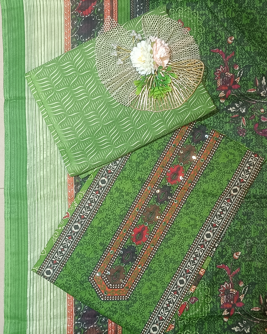 Green Mal Cotton printed fabric Unstitched Salwar Suit