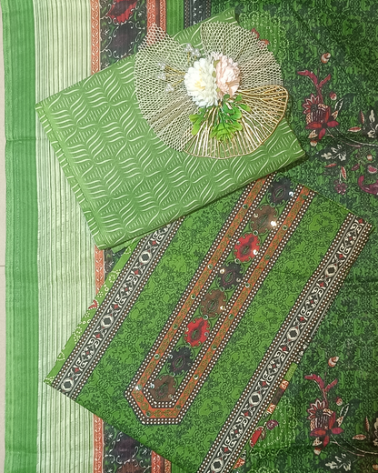 Green Mal Cotton printed fabric Unstitched Salwar Suit