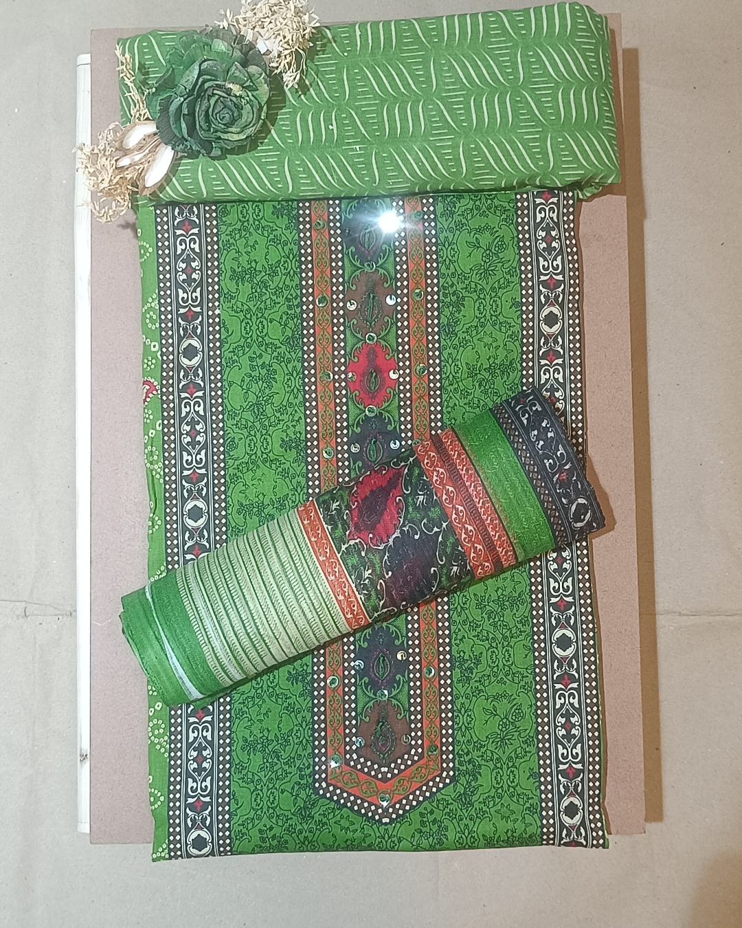 Green Mal Cotton printed fabric Unstitched Salwar Suit