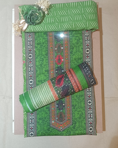 Green Mal Cotton printed fabric Unstitched Salwar Suit