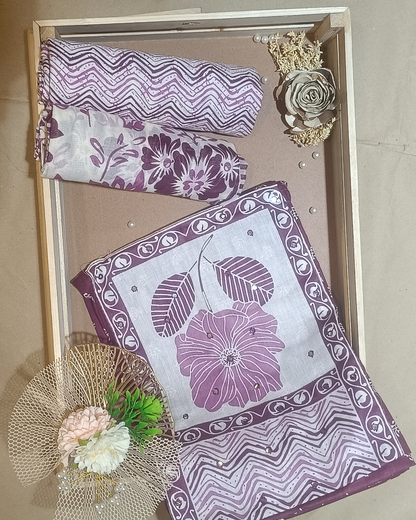 Purple And White Mal Cotton printed fabric Unstitched Salwar Suit