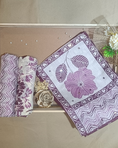 Purple And White Mal Cotton printed fabric Unstitched Salwar Suit
