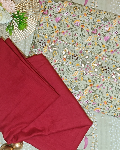 Maroon Mal Cotton printed fabric Unstitched Salwar Suit