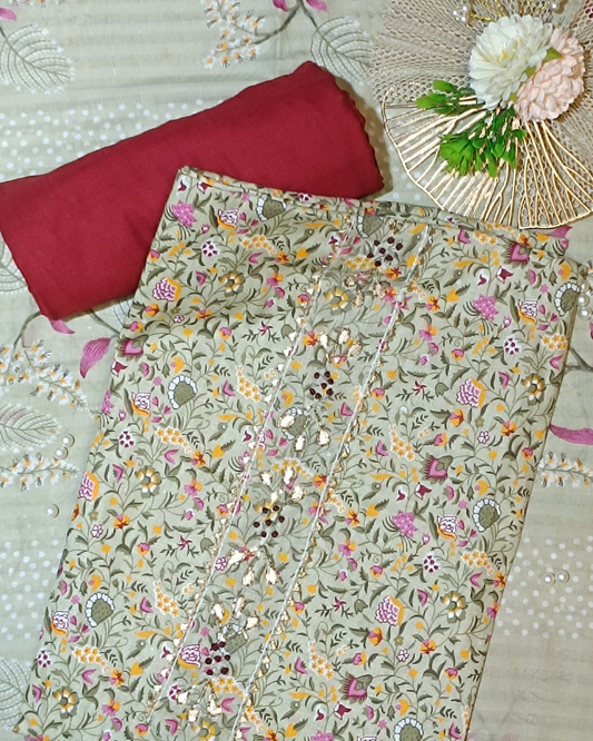 Maroon Mal Cotton printed fabric Unstitched Salwar Suit