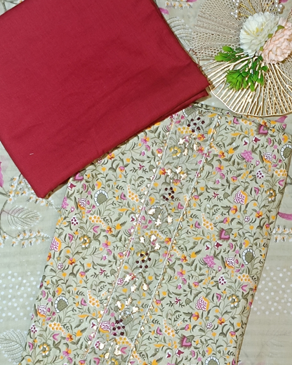 Maroon Mal Cotton printed fabric Unstitched Salwar Suit