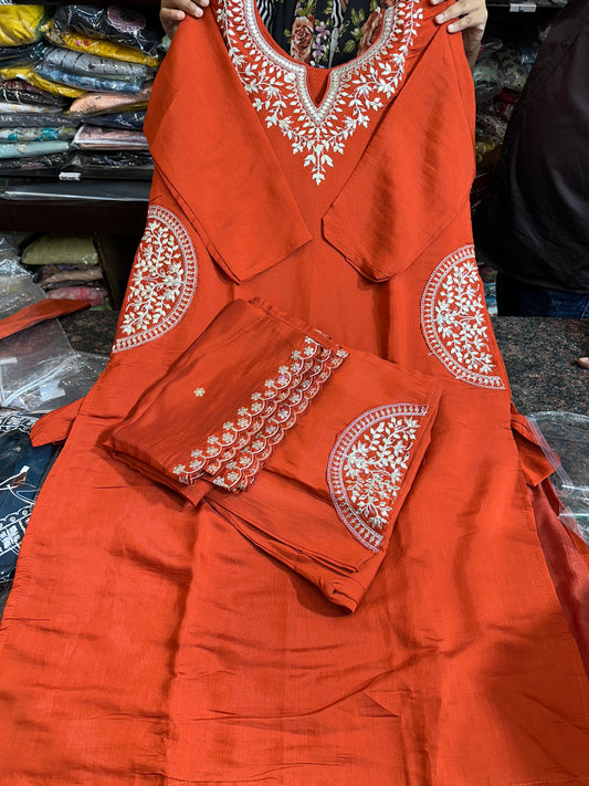 Beautiful embroidered Rust 3pc suit