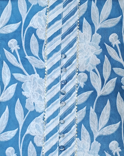 Blue And White Mal Cotton printed fabric Unstitched Salwar Suit