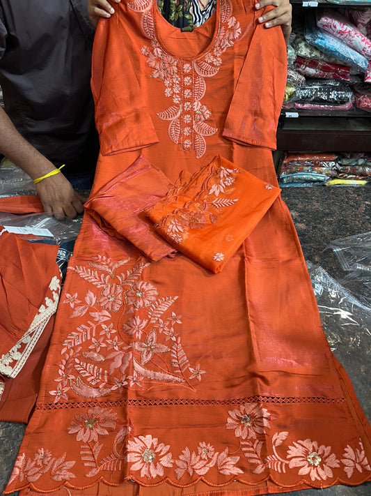 Shimmer Fabric Rust 3pc suit