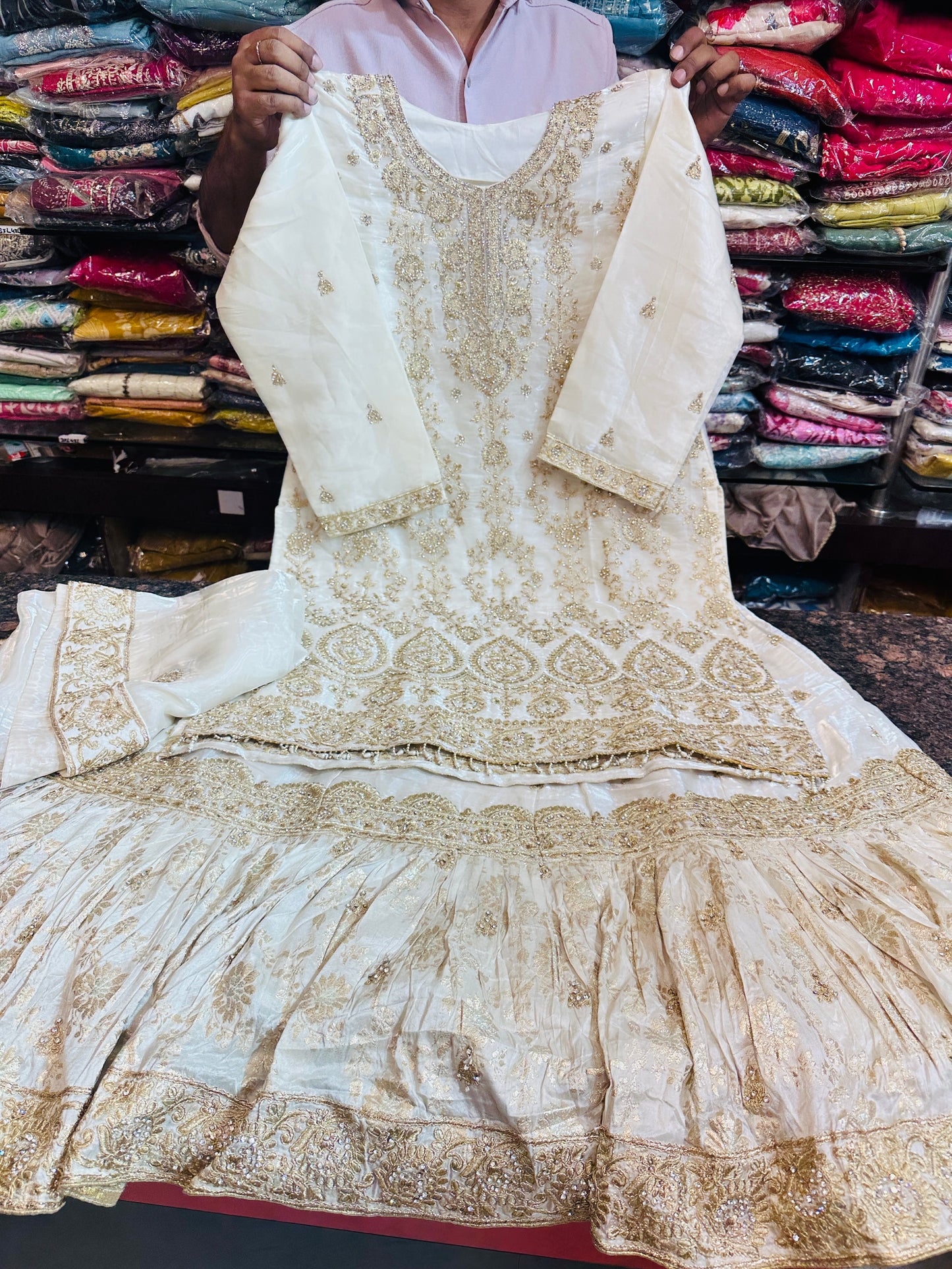 Heavy White Farshi Lehenga