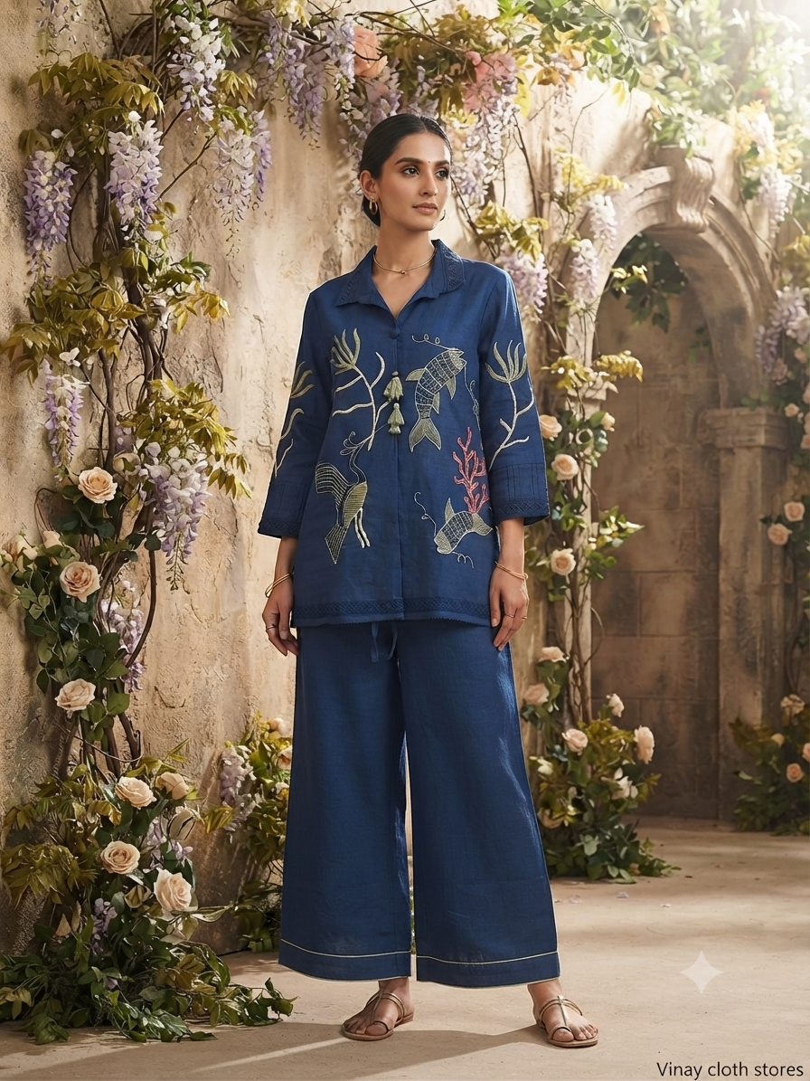Oceanic Bliss Embroidered Cotton Co-Ord Set