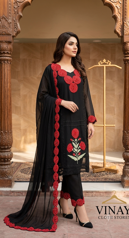 Scarlet Bloom Georgette Suit Set