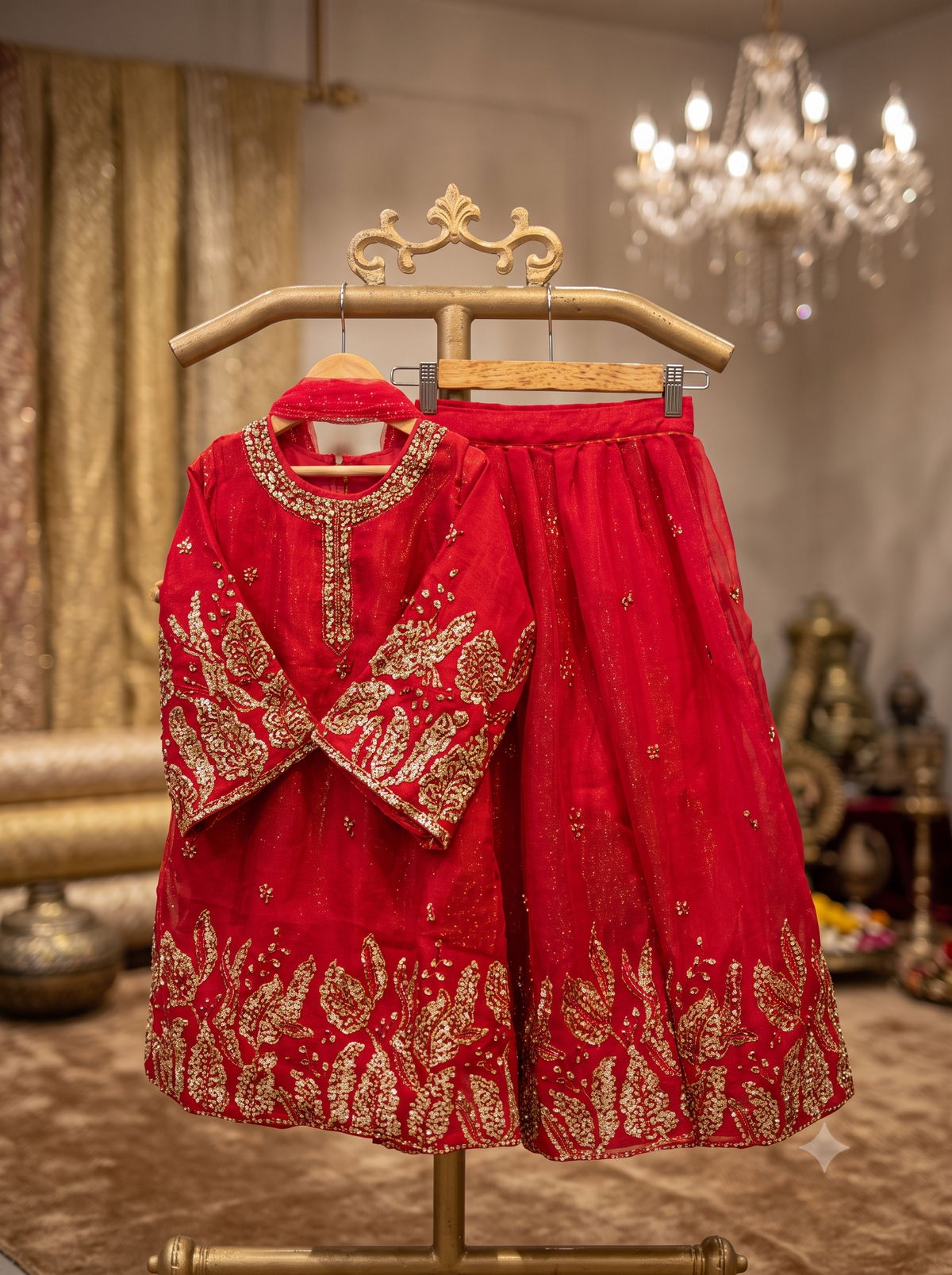 Rani Pink Heavy Gold Sequin Embroidered Suit Se