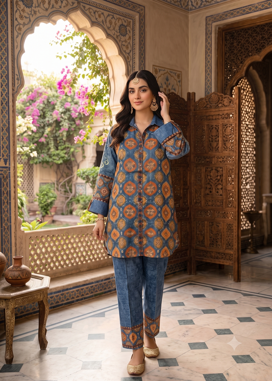 blue printed co-ord sets