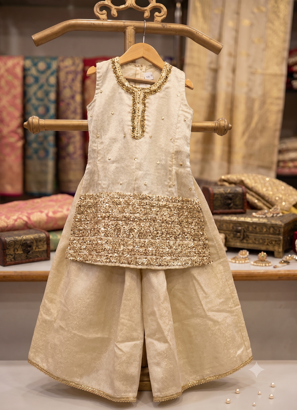 Ivory &amp; Heavy Gold Sequin Embroidered Suit Set