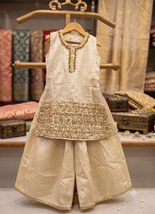 Ivory &amp; Heavy Gold Sequin Embroidered Suit Set
