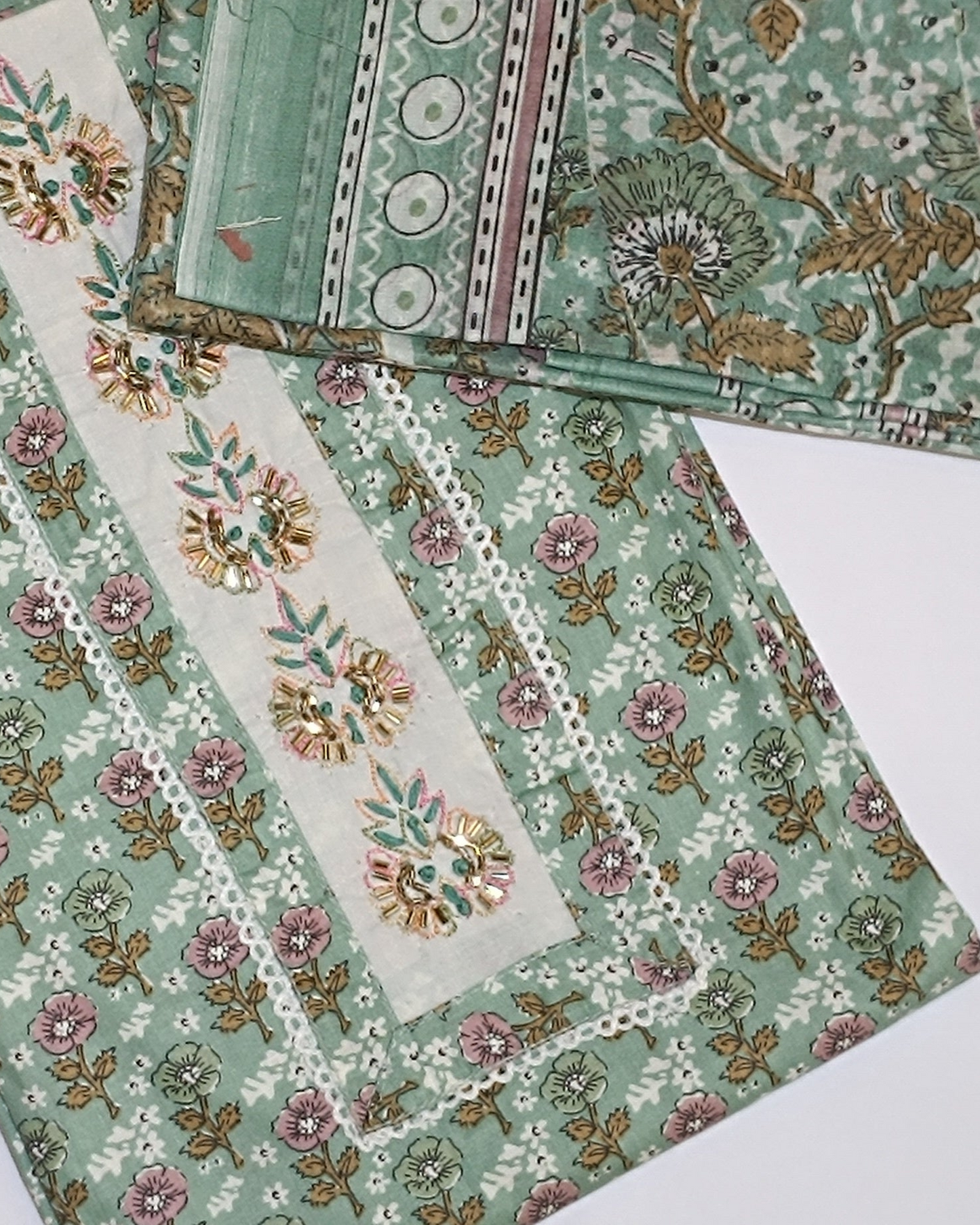 Light Green Mal Cotton printed fabric Unstitched Salwar Suit
