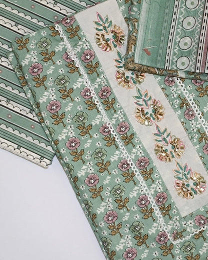 Light Green Mal Cotton printed fabric Unstitched Salwar Suit