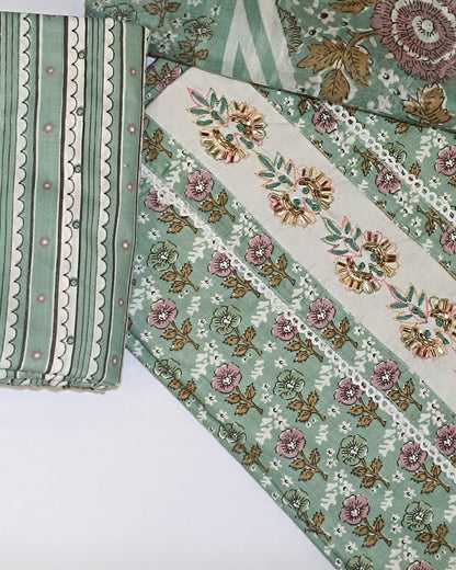 Light Green Mal Cotton printed fabric Unstitched Salwar Suit