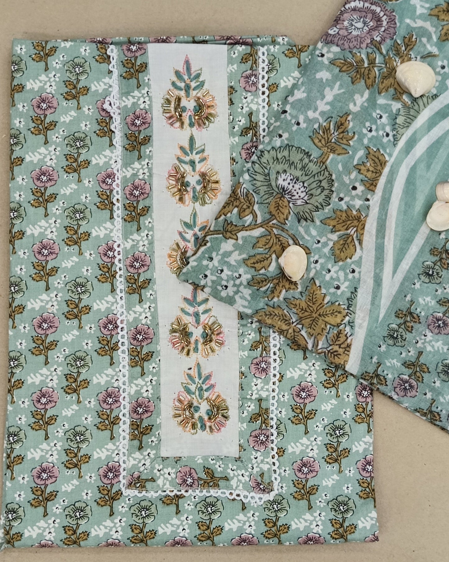 Light Green Mal Cotton printed fabric Unstitched Salwar Suit