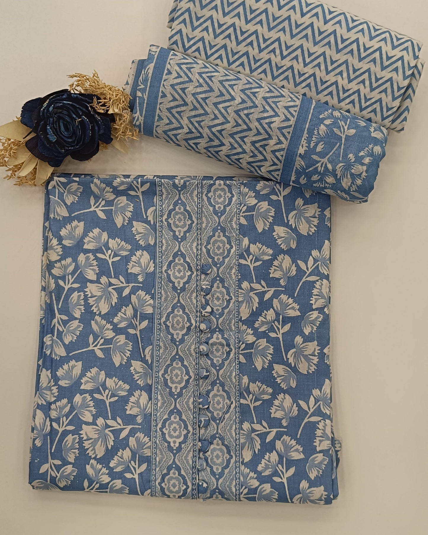 Blue Mal Cotton printed fabric Unstitched Salwar Suit