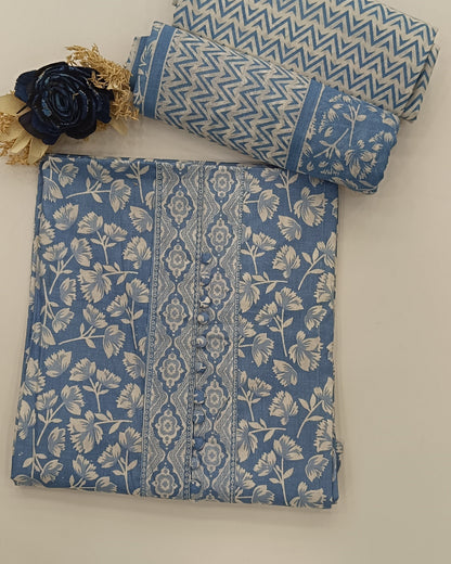 Blue Mal Cotton printed fabric Unstitched Salwar Suit