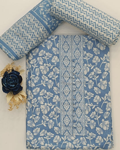 Blue Mal Cotton printed fabric Unstitched Salwar Suit