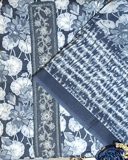 Blue And White Mal Cotton printed fabric Unstitched Salwar Suit