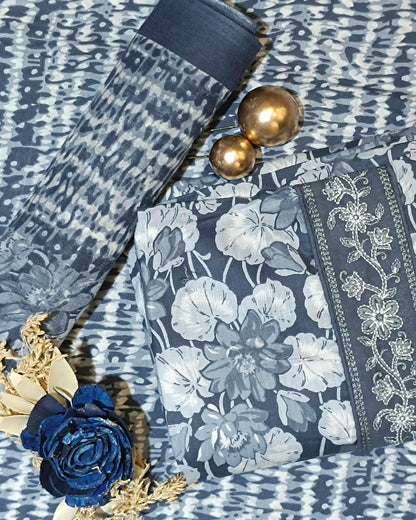 Blue And White Mal Cotton printed fabric Unstitched Salwar Suit