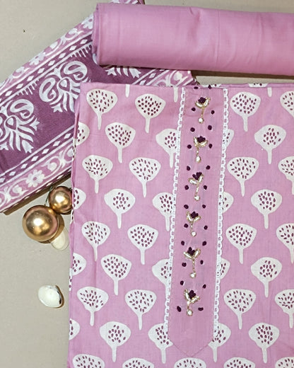 Baby Pink Mal Cotton printed fabric Unstitched Salwar Suit