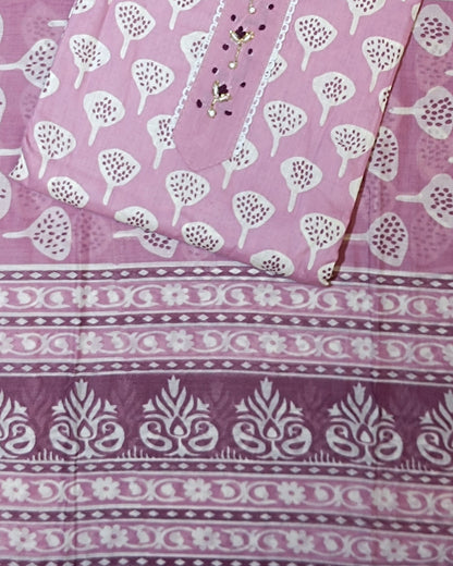 Baby Pink Mal Cotton printed fabric Unstitched Salwar Suit
