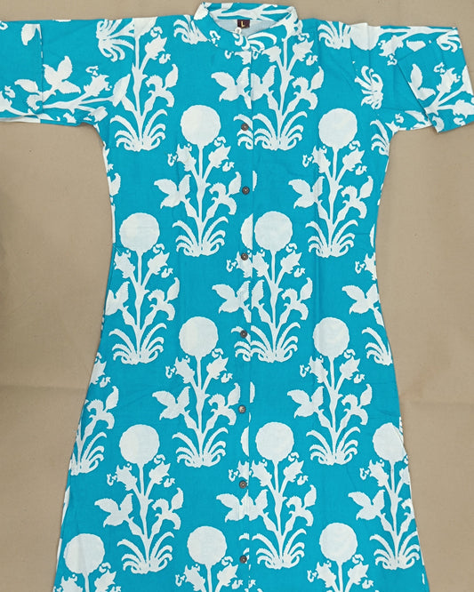 Sky Blue Printed Cotton Flex Ready Made Co-ord Set