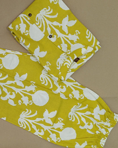 Yellow Printed Cotton Flex Ready Made Co-ord Set
