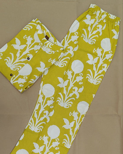 Yellow Printed Cotton Flex Ready Made Co-ord Set