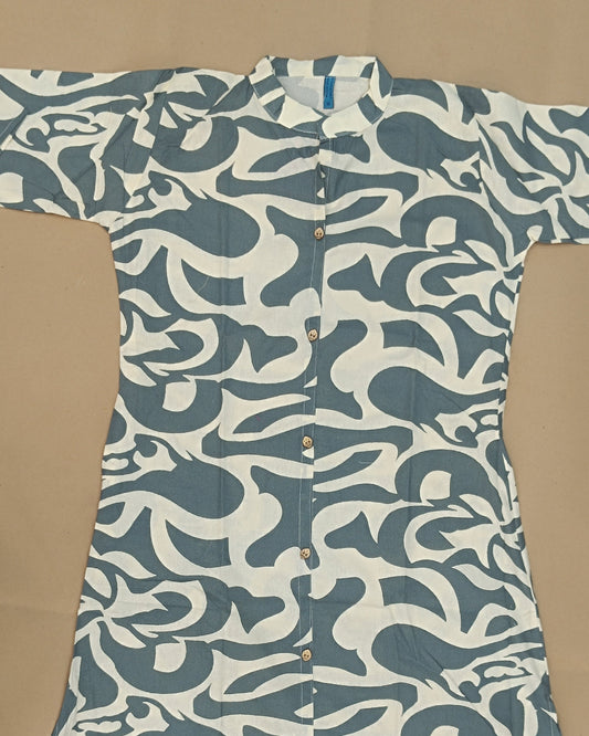 Dark Blue Printed Cotton Flex Ready Made Co-ord Set