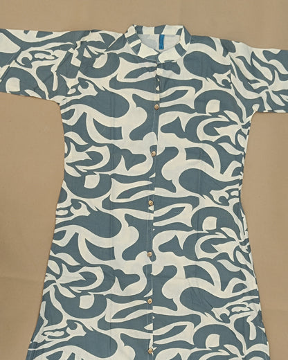 Dark Blue Printed Cotton Flex Ready Made Co-ord Set