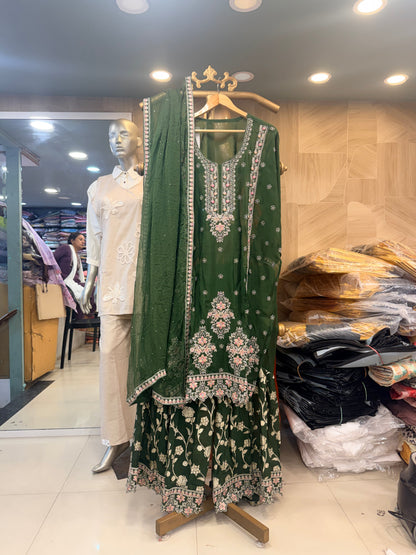 Elegant Bottle Green Pure Fabric Unstitched Suit Set