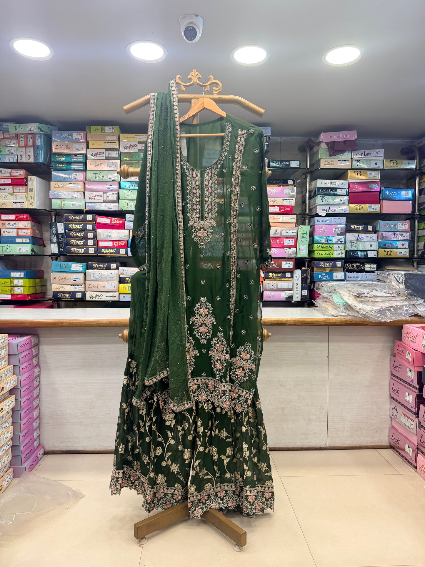 Elegant Bottle Green Pure Fabric Unstitched Suit Set