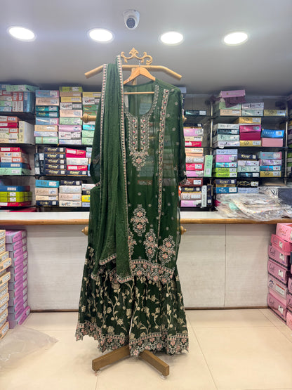 Elegant Bottle Green Pure Fabric Unstitched Suit Set