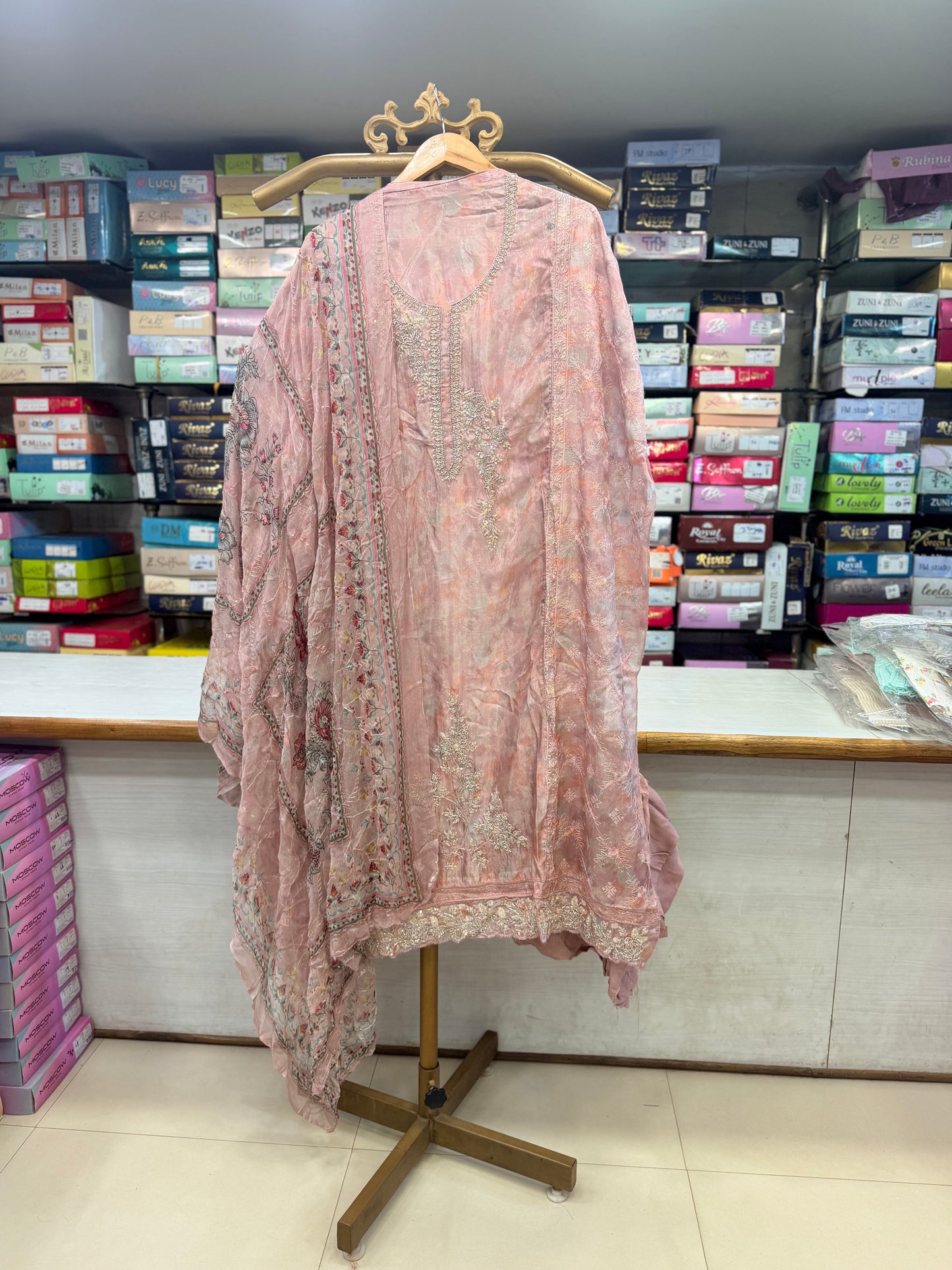 Graceful Pastel Pink Pure Crepe Unstitched Suit Set