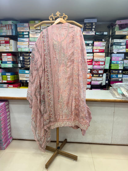 Graceful Pastel Pink Pure Crepe Unstitched Suit Set