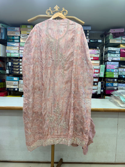 Graceful Pastel Pink Pure Crepe Unstitched Suit Set