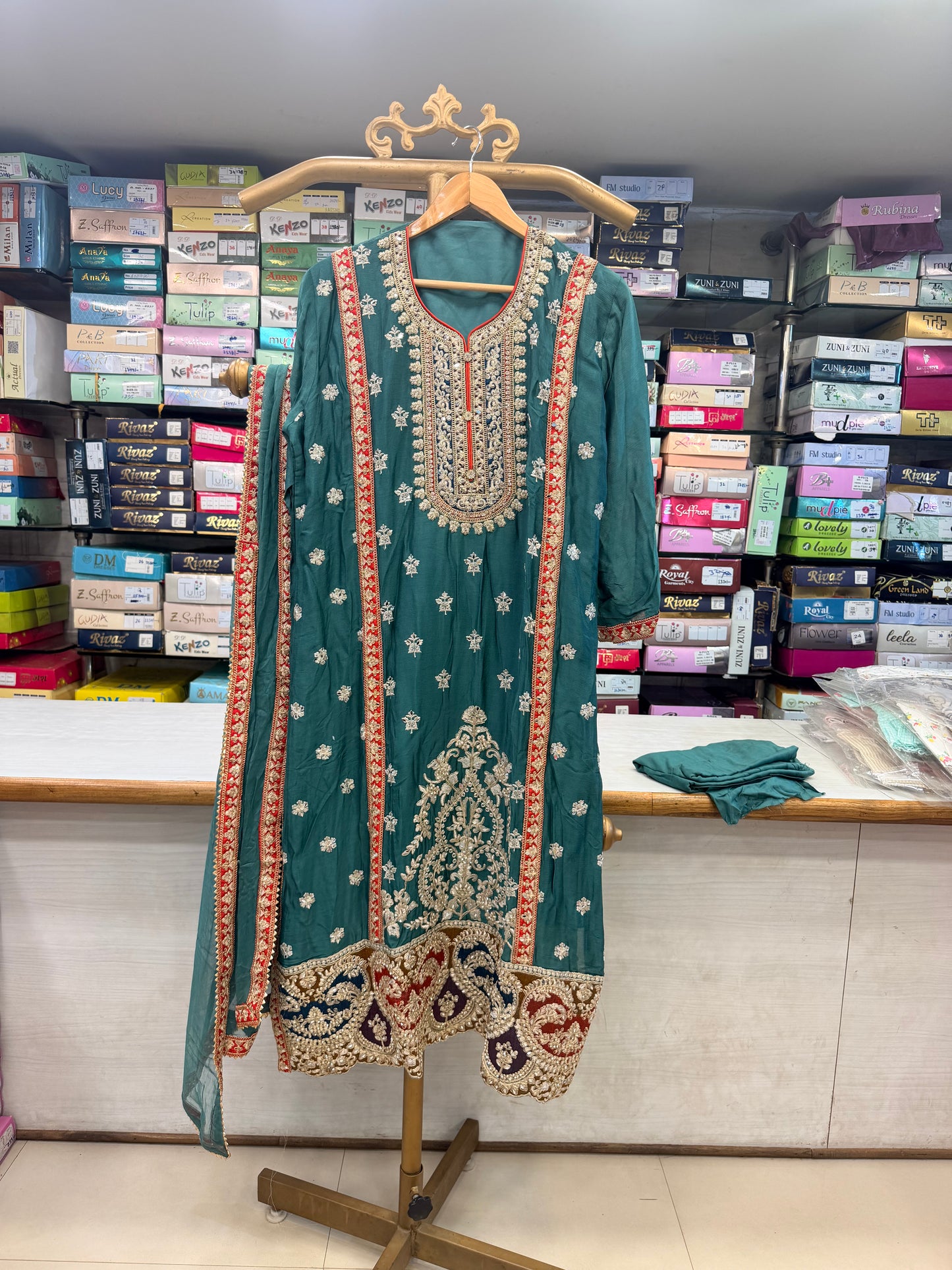 Elegance in Teal – Embroidered Unstitched Suit Set