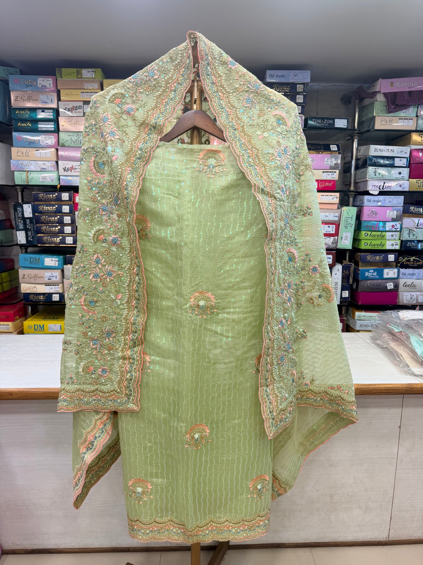 Enchanting Mint Green Pure Fabric Unstitched Suit Set