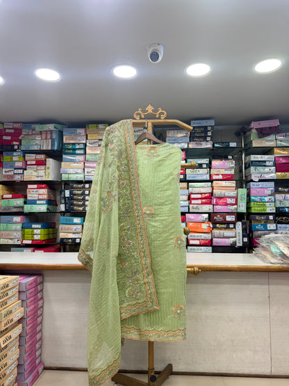 Enchanting Mint Green Pure Fabric Unstitched Suit Set
