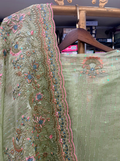 Enchanting Mint Green Pure Fabric Unstitched Suit Set