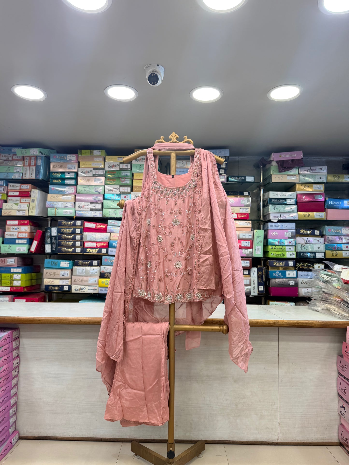 Pure Fabric Dusty Pink Embroidered Shrug Set